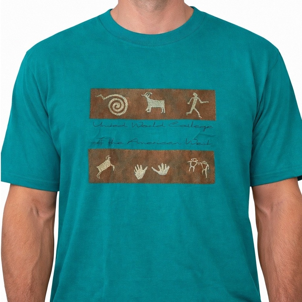VTG‎ 90s Jerzees United World College Shirt XL Teal Southwest USA Made Art Tee